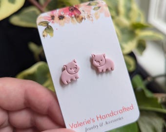 Pig Kid Stud Earrings - polymer clay - farm animal - pink pigs