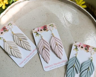 Leaf Dangles - polymer clay - pastels - neutral
