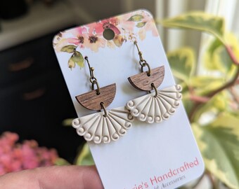 Semi Circle Fan Dangles - in speckled cream - polymer clay - neutral style