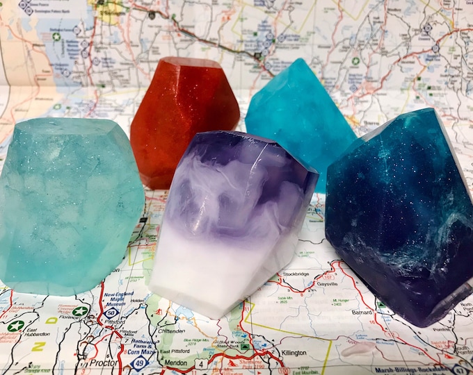Birthstone Gem Soaps- Unique collection of gem stone soaps for each mo. of the year. Attractively boxed and ready to gift.