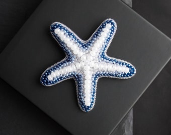Seed beads embroidery brooch Handmade pin Beaded starfish brooch Fashion accessory