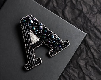 Handmade beads embroidery A-letter brooch Gift jewelry