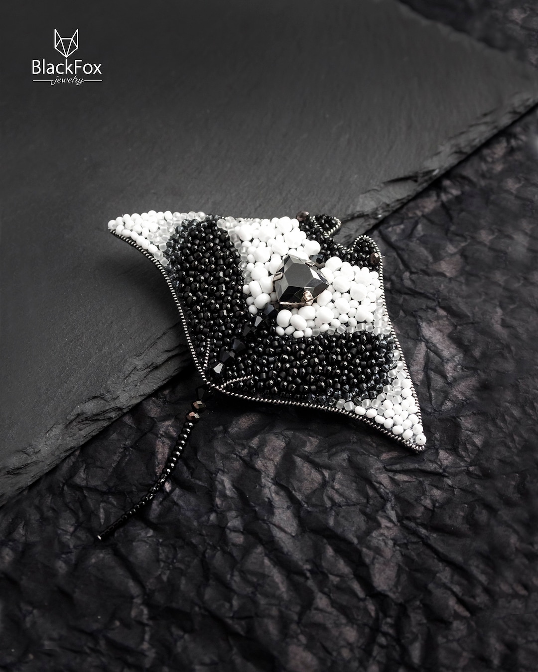 Manta Ray Beaded Brooch Seed Bead Embroidery Sea Stingray
