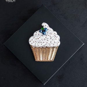 Sweet cupcake embroidered beaded brooch pin, gift for girl