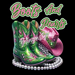 Pink N Green Boots and Pearls, digitaal png-bestand