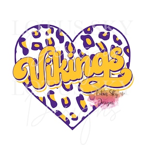 Vikings Retro Leopard Print Heart | Ready To Press | Sublimation Heat Press Design | Transfer  | Cheetah