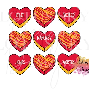Kansas City Valentinstag Candy Hearts | Fertig zum Pressen | Sublimationshitzepresse Design | Bügelbild | Kokette | Niedlich | Los Team | Fußball