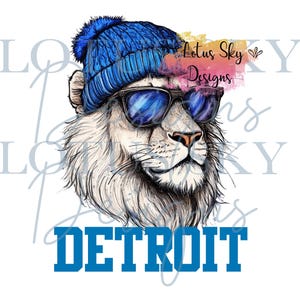 Detroit Beanie Lion | Pronto para prensar | Design de prensa térmica por sublimação | Transferência | Grit | King | Let's Go | Fan