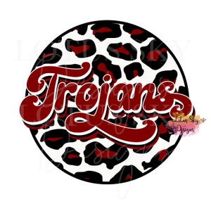 Trojans Retro Leopard Print Circle | Klaar om te drukken | Sublimatie Heat Press Design | Overdracht