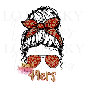 49ers Leopard Messy Bun | Ready To Press | Sublimation Heat Press Design | Transfer