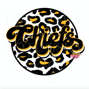 Black and Gold Chiefs Retro Leopard Print Circle | Ready To Press | Sublimation Heat Press Design | Transfer