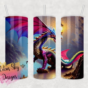 Neon Dragon 20oz Skinny Tumbler Ready To Press Design | Sublimation Heat Press Design | Transfer | Mythical | Magical | Wrap | Thrones