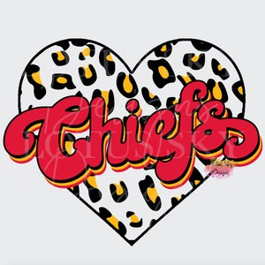Chiefs Retro Leopard Print Heart| Ready To Press | Sublimation Heat Press Design | Transfer