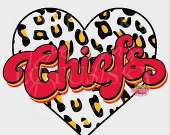 Chiefs Retro Leopard Print Heart| Ready To Press | Sublimation Heat Press Design | Transfer