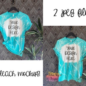 Hanging Bleach shirt Modern Bella + Canvas 3001 Tied Mockups | T-Shirt Flat Lay | Unisex | Styled | Teal | Bundle