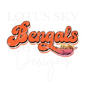 Bengals Retro Print Letters | Prêt à appuyer sur | | de conception de presse thermique à sublimation Transfert | Guépard