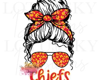 Chiefs Leopard Messy Bun | Ready To Press | Sublimation Heat Press Design | Transfer