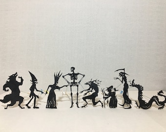 Shadow puppets, shadow theater, movable puppets, Christmas gift, Halloween, birthday, educational games,stories in the shadows