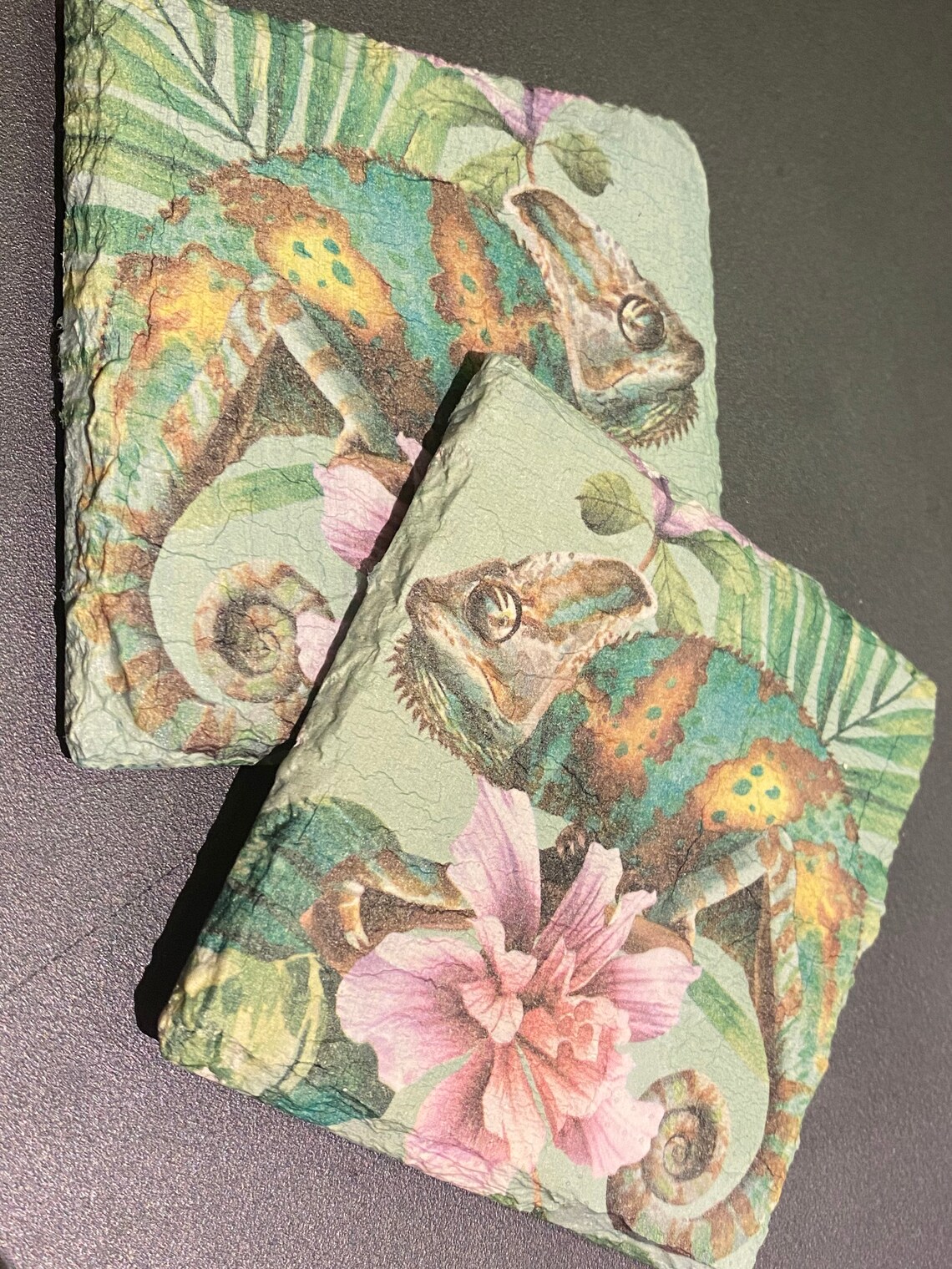 Chameleon Decoupage Slate Coasters Etsy Israel