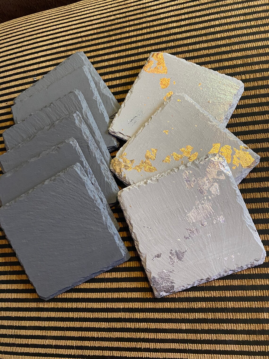 Grey Handpainted Metalic Slate Coasters Etsy
