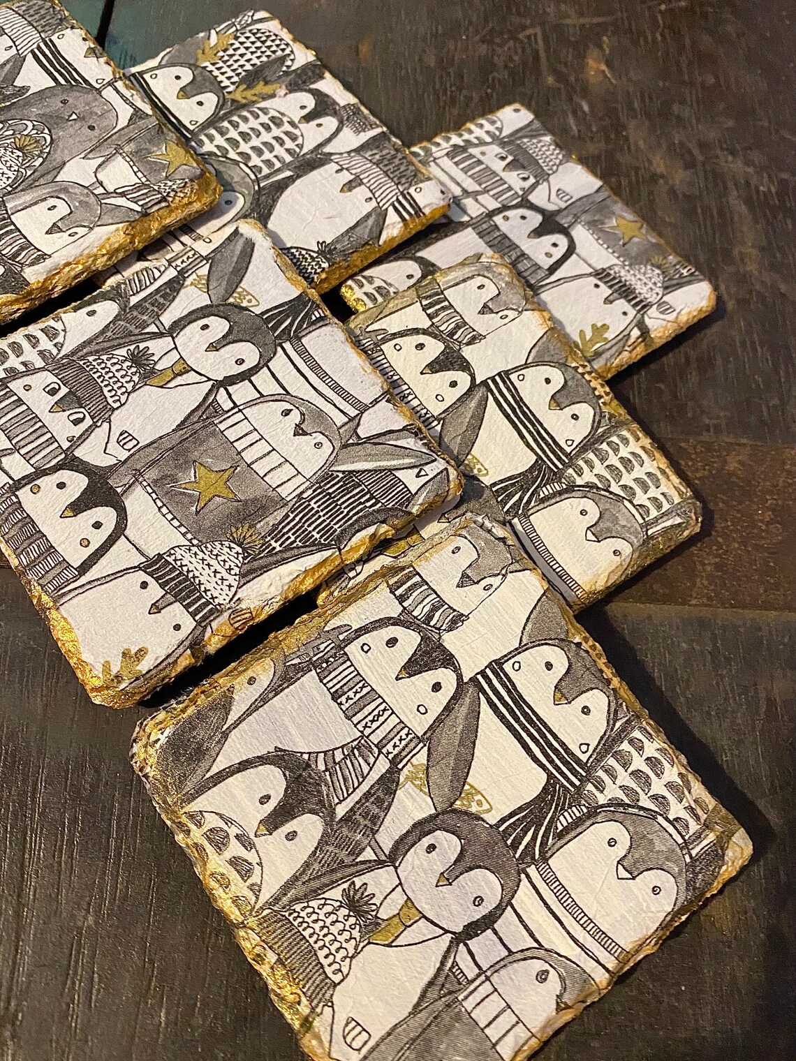 Penguin Decoupaged Slate Coasters Etsy UK