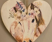 Unicorn Decoupaged Wooden Hanging Heart
