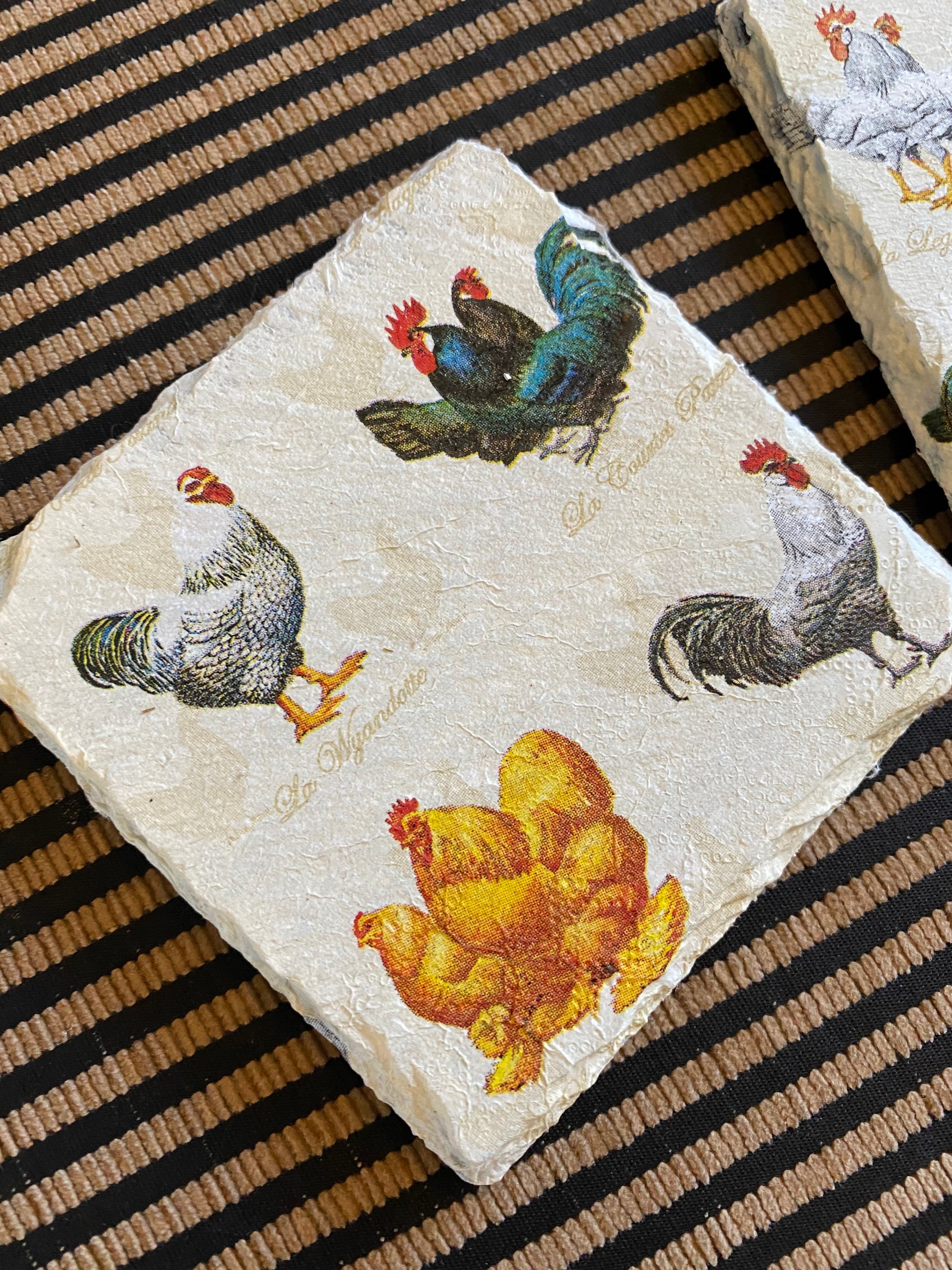 Chicken Decoupage Slate Coasters. Etsy