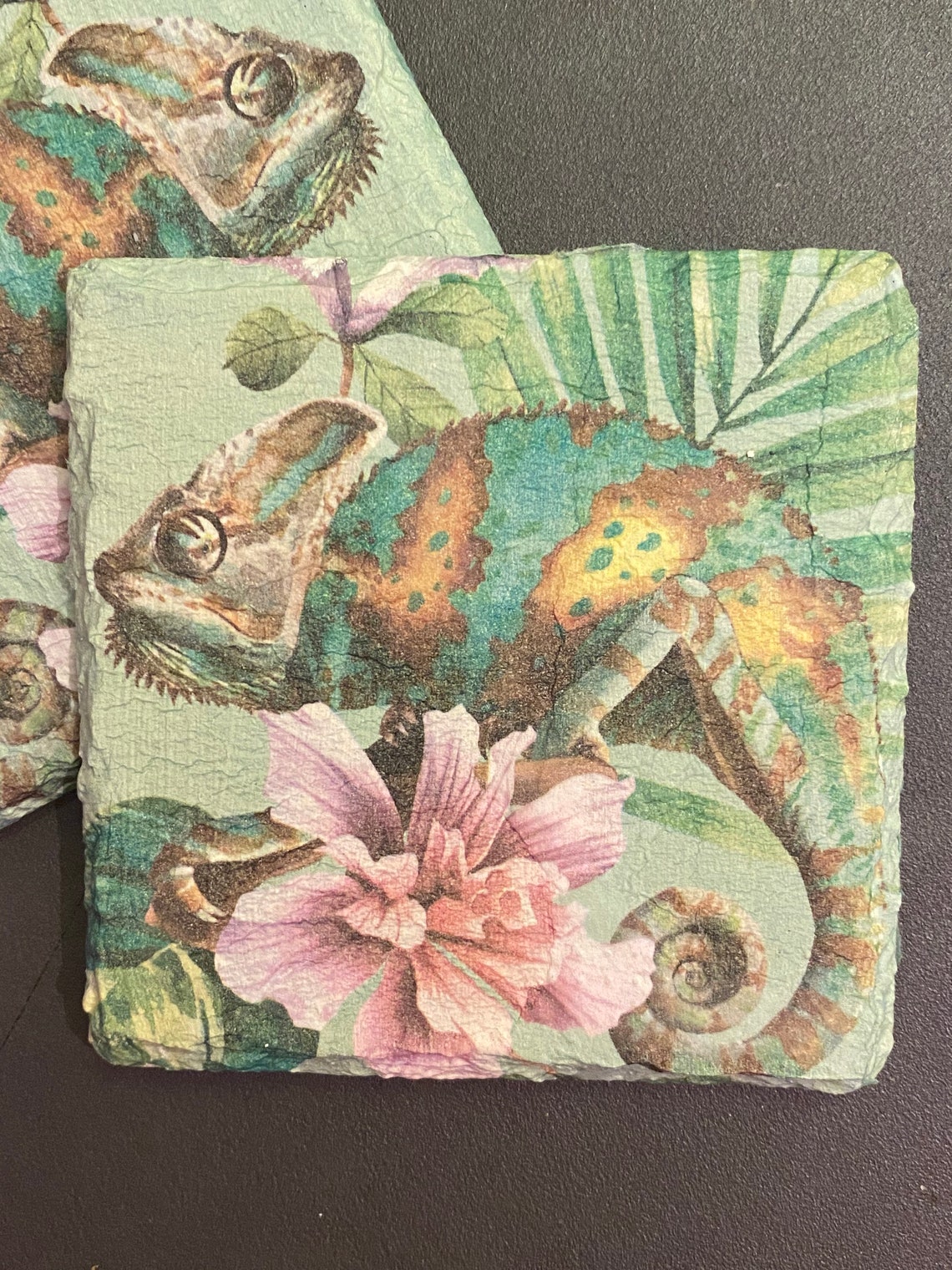 Chameleon Decoupage Slate Coasters Etsy Israel