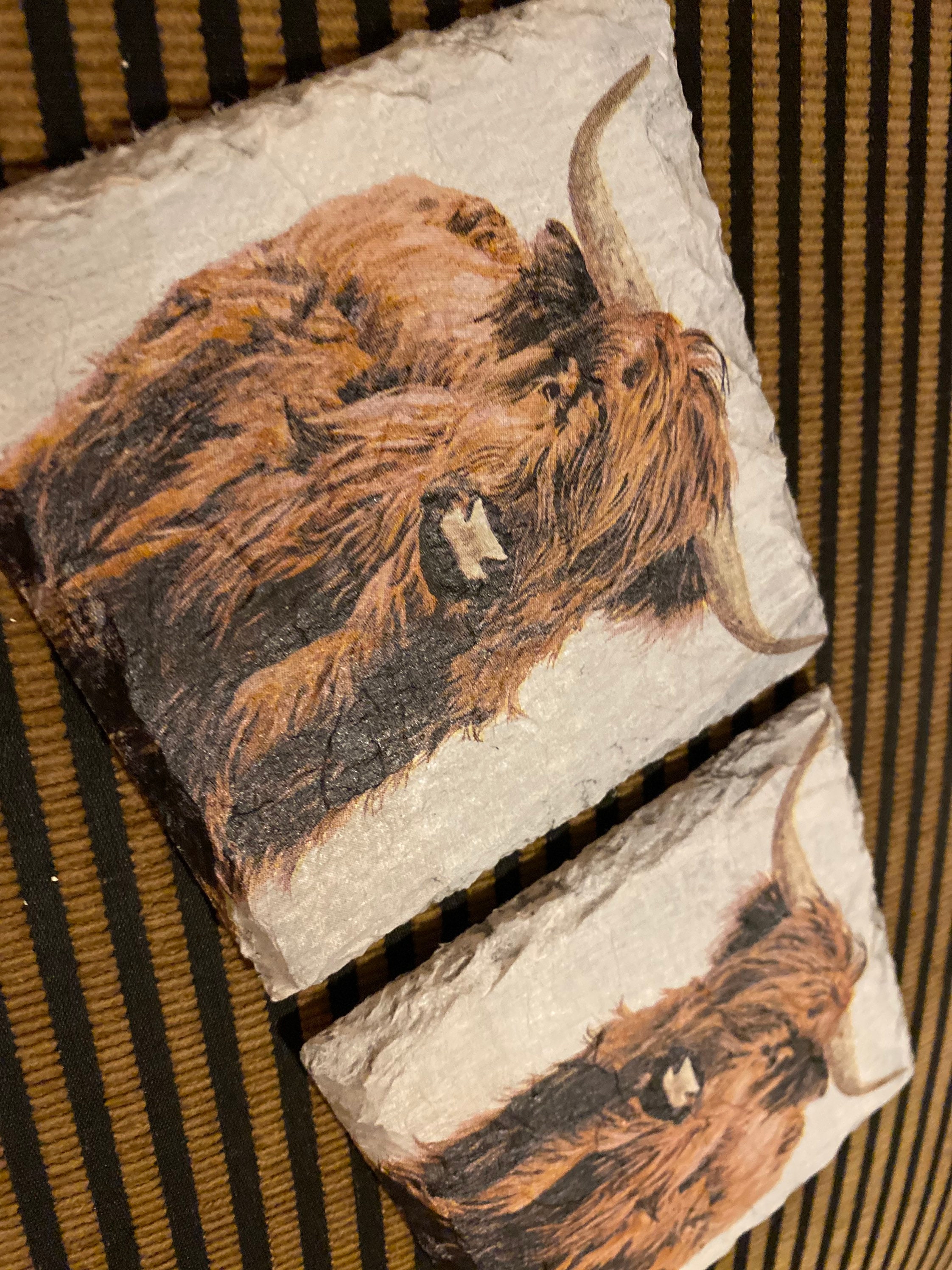 Highland Cow Decoupage Slate Coasters Etsy UK