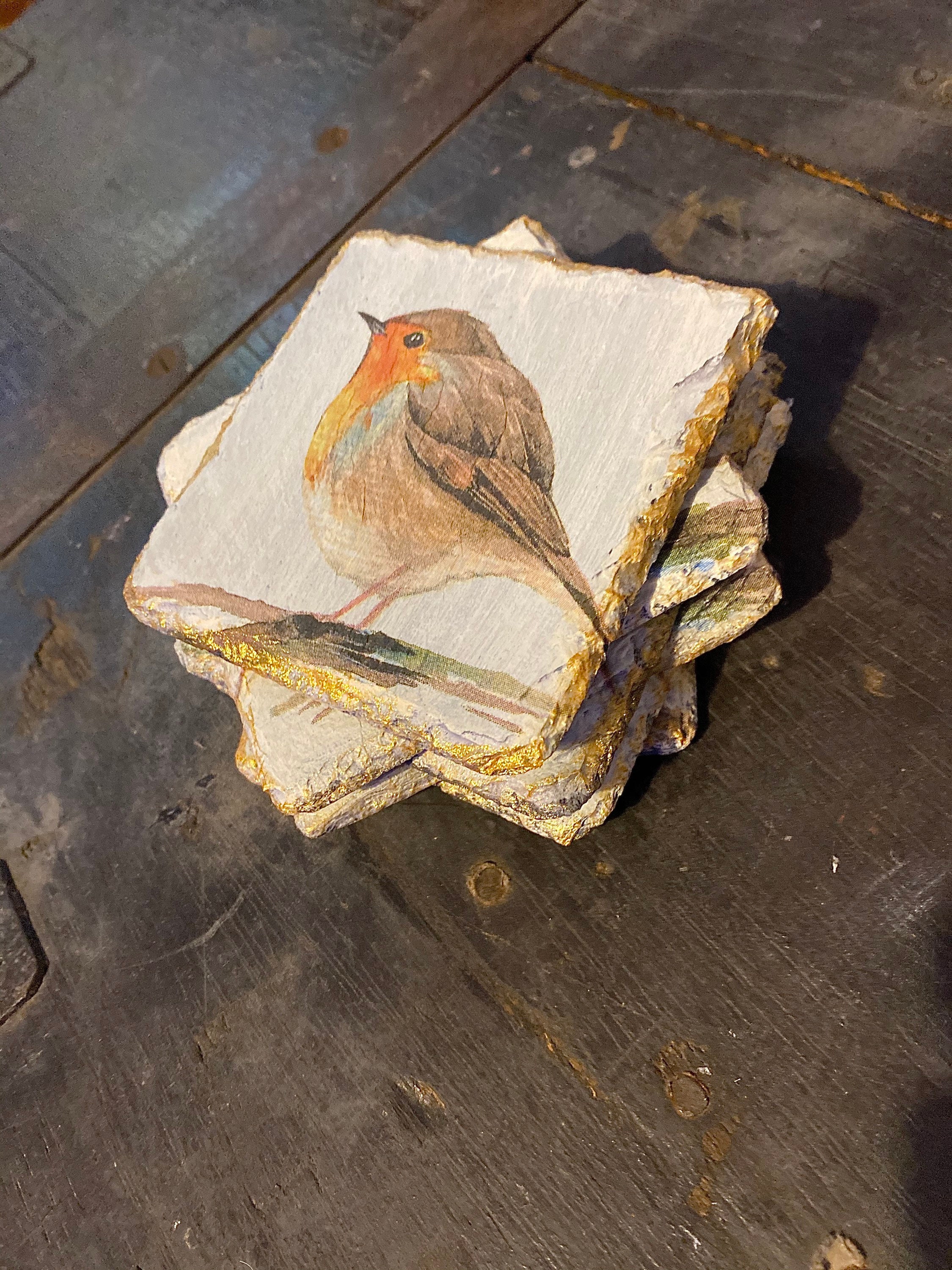 Robin Decoupaged Slate Coasters Etsy UK