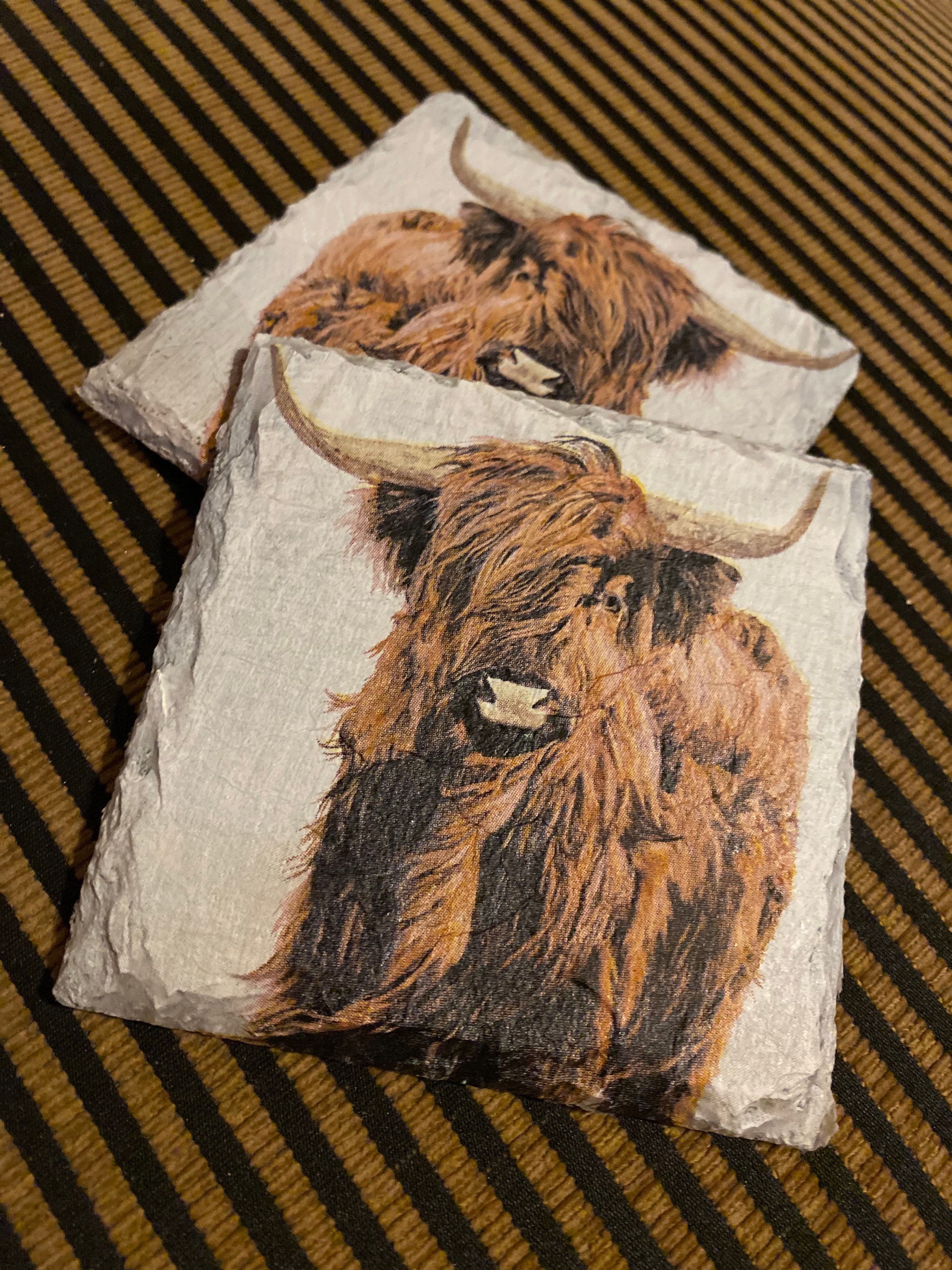 Highland Cow Decoupage Slate Coasters Etsy UK