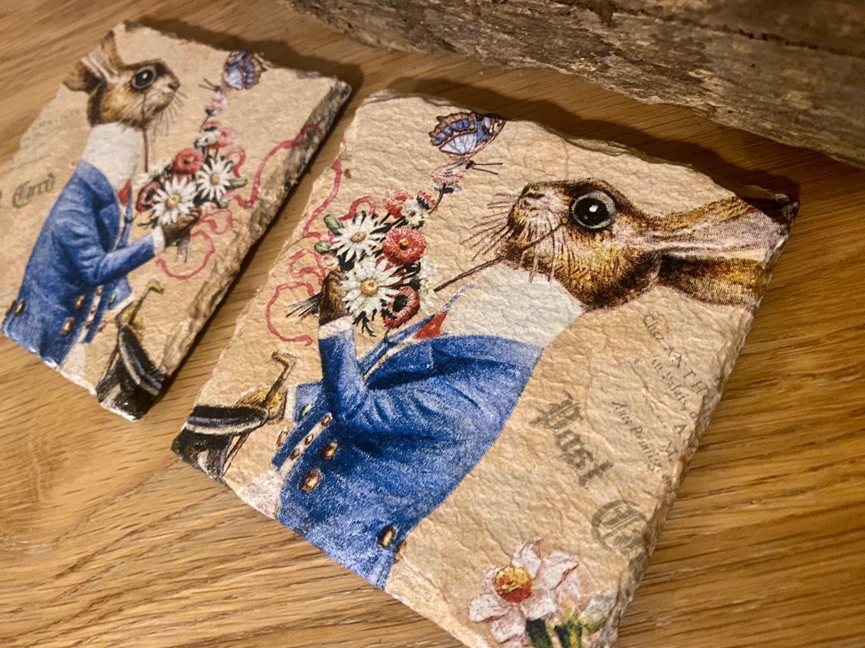Dapper Rabbit Decoupaged Slate Coasters - Etsy