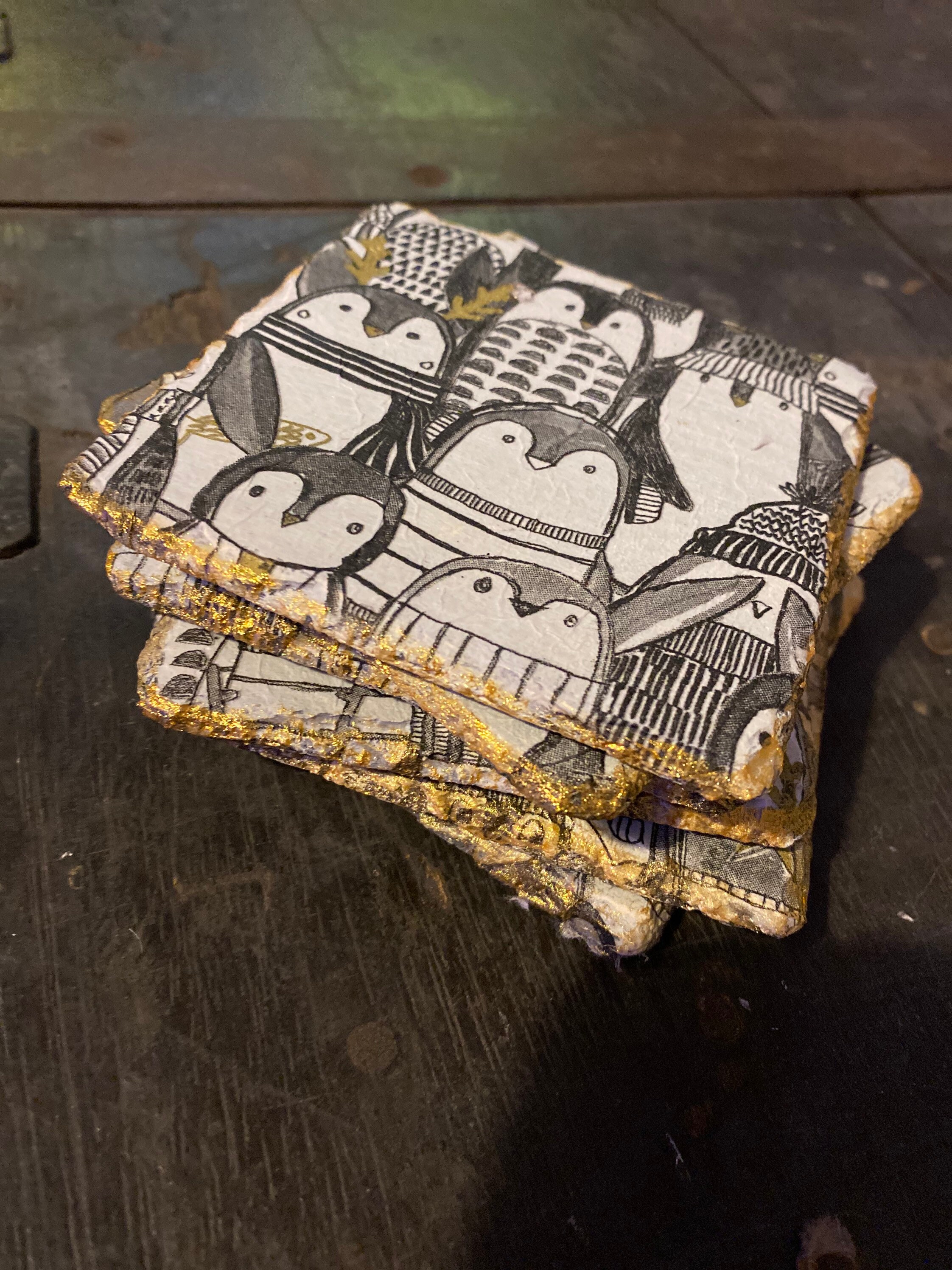 Penguin Decoupaged Slate Coasters Etsy UK