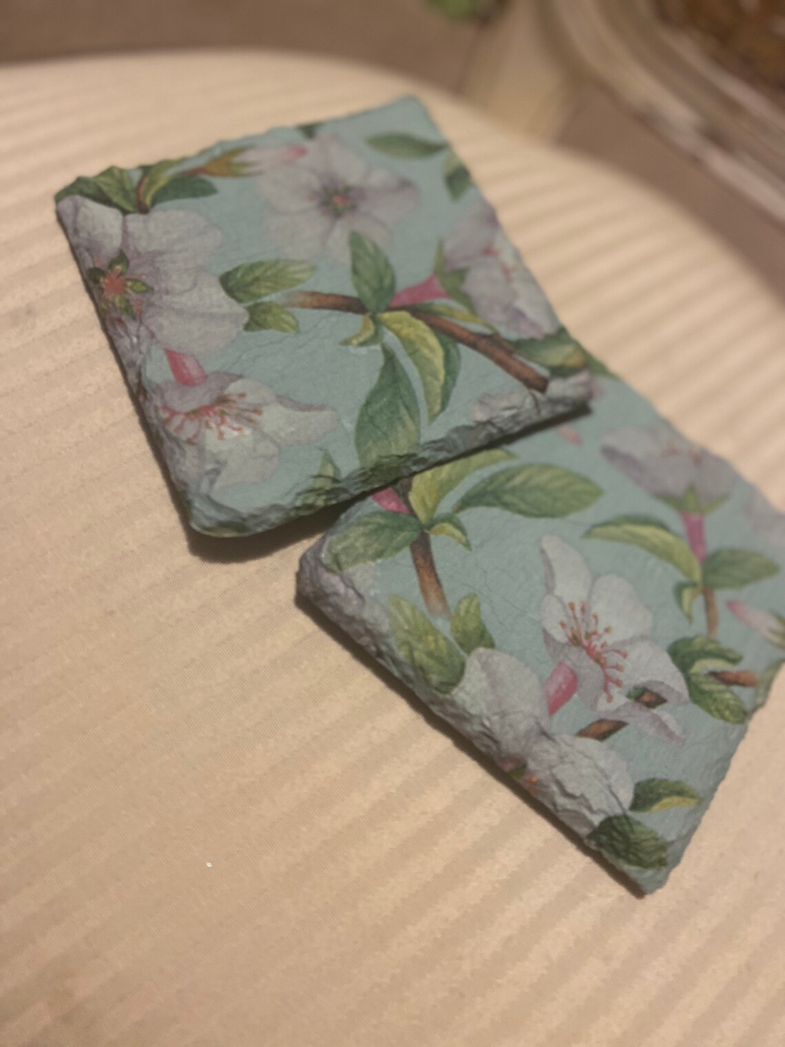 Aqua Floral Decoupaged Slate Coasters Etsy UK