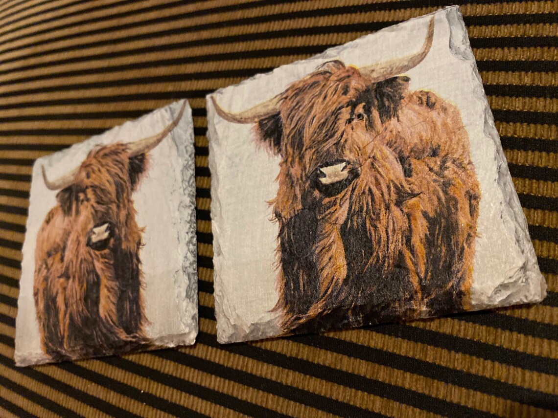 Highland Cow Decoupage Slate Coasters Etsy UK
