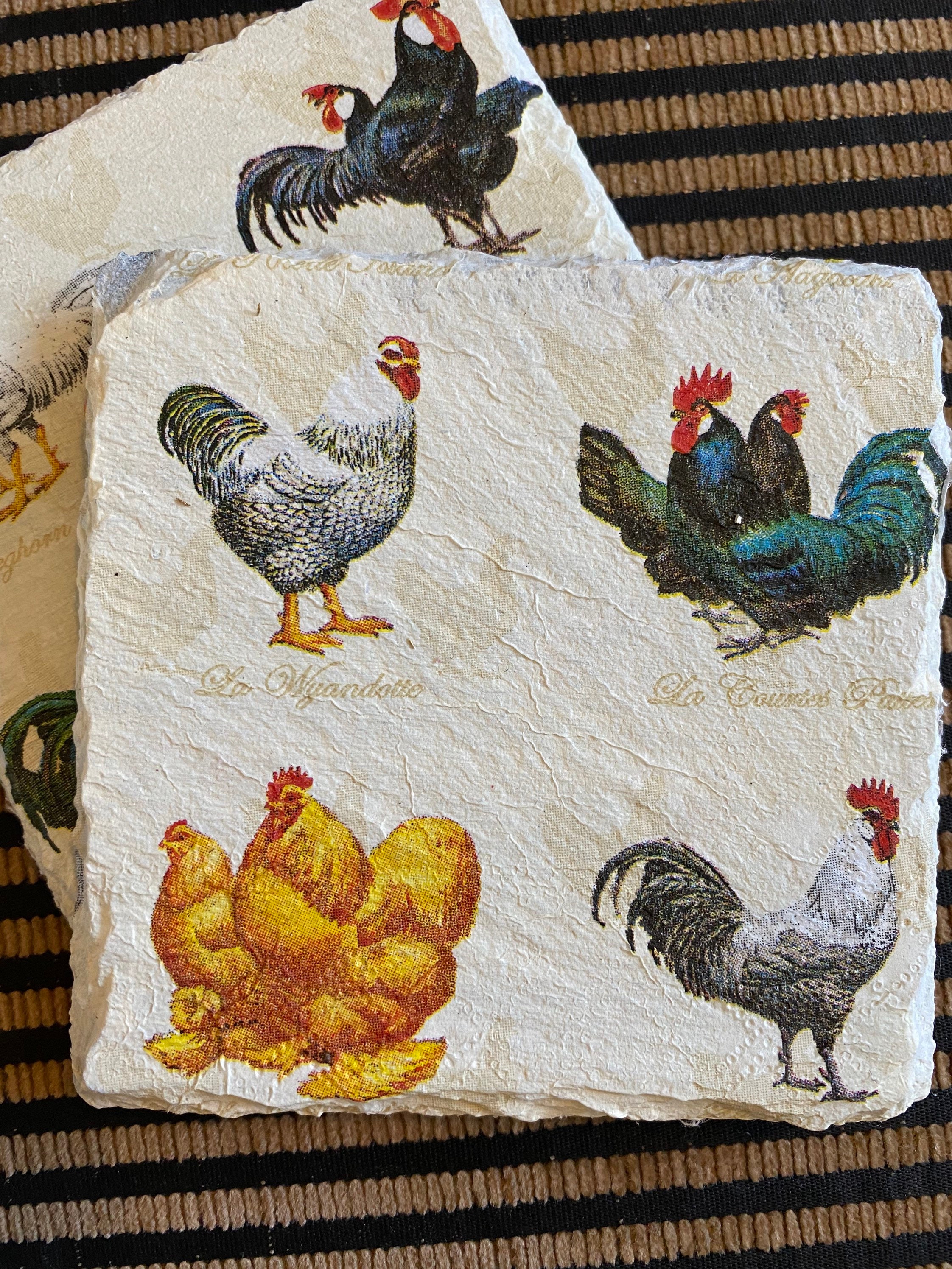 Chicken Decoupage Slate Coasters. Etsy UK