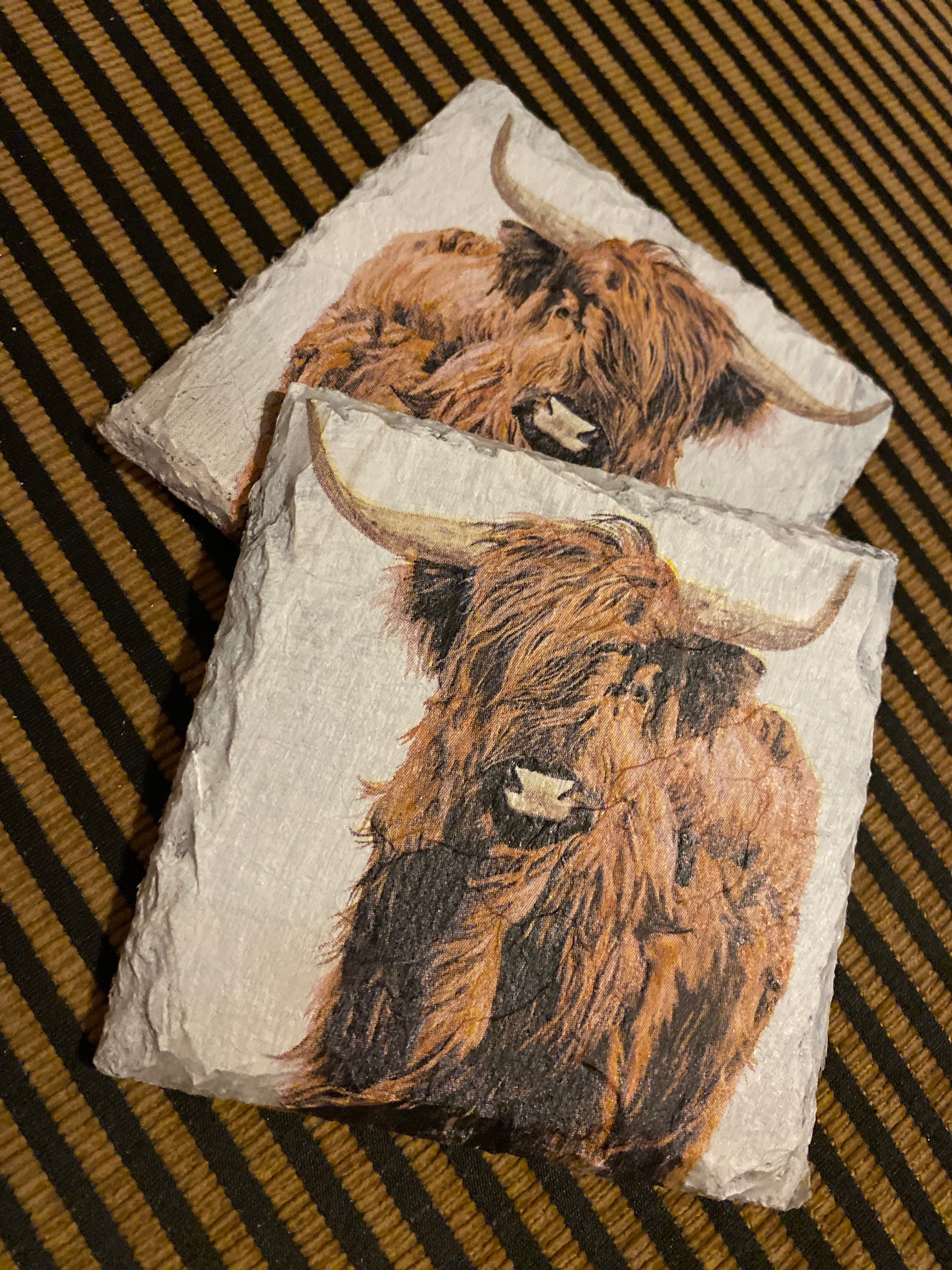 Highland Cow Decoupage Slate Coasters Etsy UK