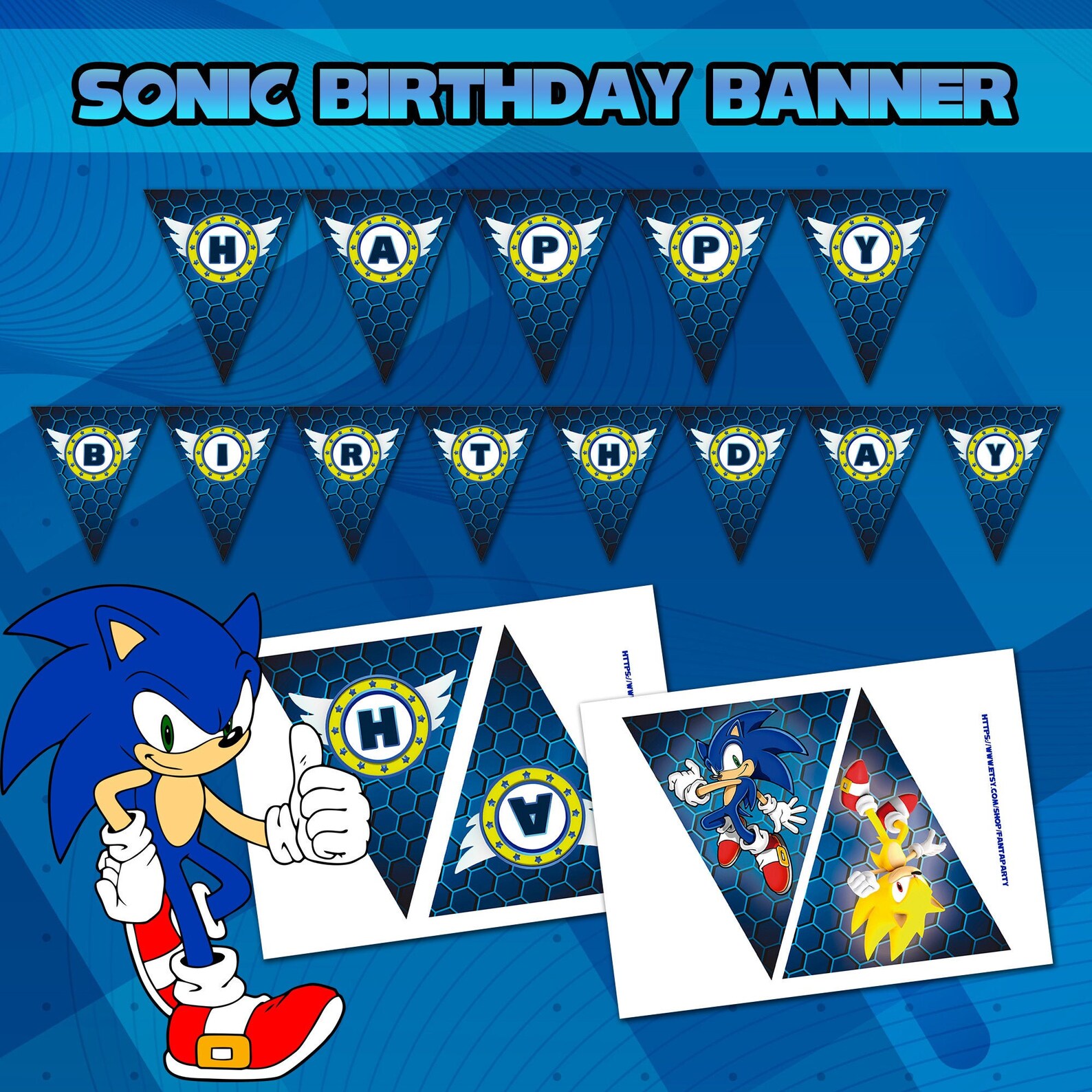 Printable Sonic Birthday Banner Birthday Garland Direct | Etsy