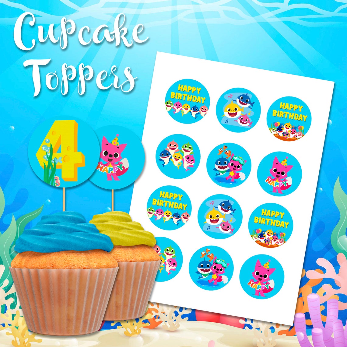 Printable Baby Shark Cupcake Toppers Cupcake tags Direct | Etsy
