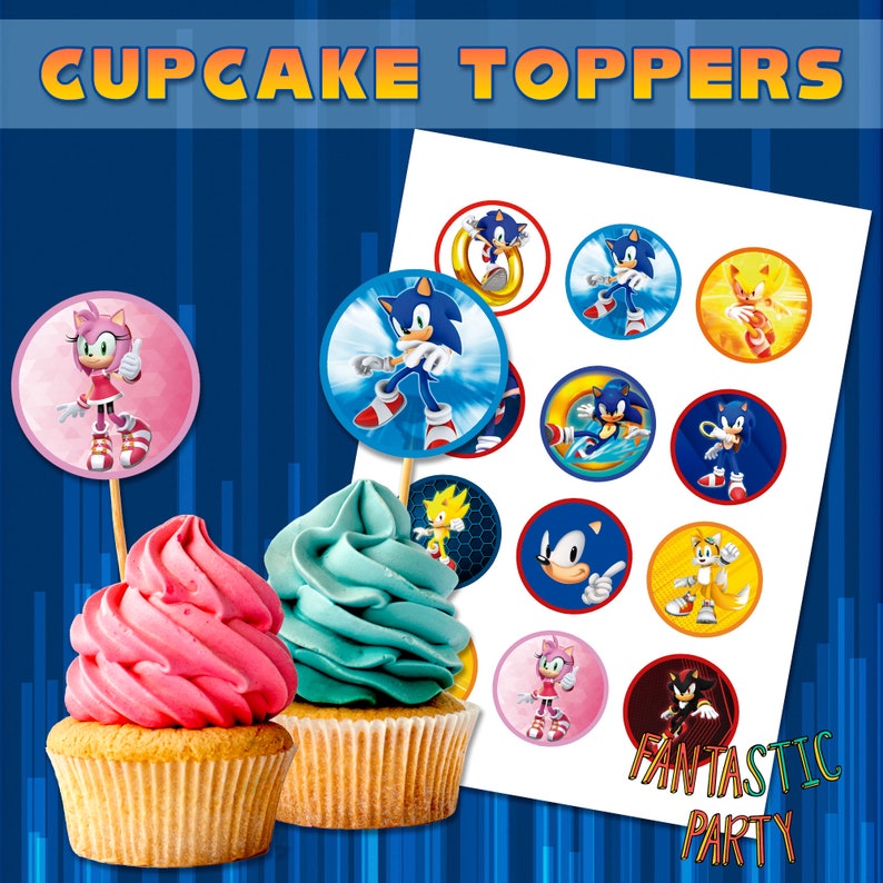 Printable Sonic Cupcake Toppers Cupcake tags Party Decor | Etsy