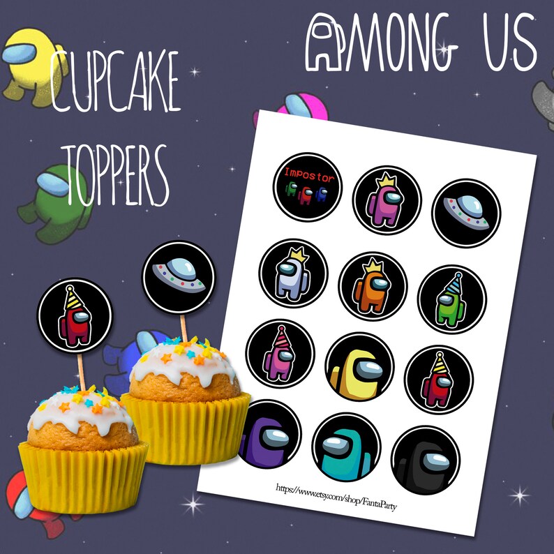 printable among us cupcake toppers cupcake tags direct etsy