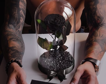Forever Black Rose in Glass Dome, Enchanted Romantic Gift for Her, Real Forever Rose, Unique Birthday Gift for Girlfriend, Best Gift for Her