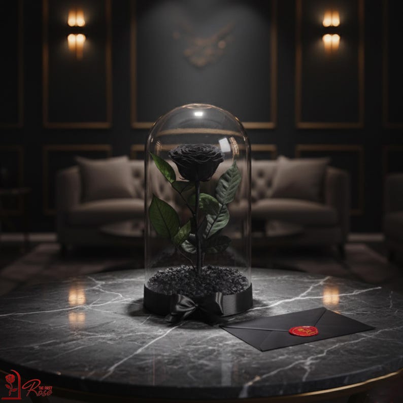 Premium Forever Black Rose, Memorable Birthday Gift, Preserved Black Rose in Big Glass Dome, Personalized Anniversary Gift for Girlfriend image 3