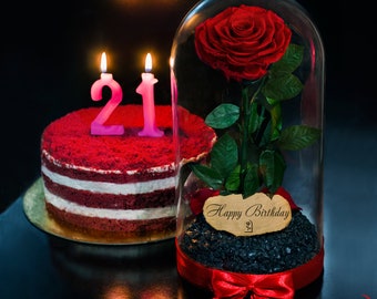 21st Birthday Gift for Her, Preserved Rose, Personalized Gift for Girlfriend, Beauty & The Beast Enchanted Rose in Glass Dome, Gift for Mom