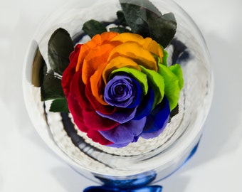Rainbow Enchanted Rose in Glass Dome, Unique Valentine’s Day Gift for Her, Multicolor Rose, LGBTQ Pride Gift, Memorable Anniversary Gift