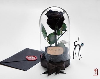 Preserved Black Rose in Glass Dome, Unique Valentine’s Day Gift for Her, Gothic Gift for Wife, Girlfriend or Mom, Memorable Romantic Gift