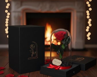 Beauty and the Beast Red Rose in Glass Dome, Unique Valentine's Day Gift for Her, Forever Rose, Perfect Gift for Anniversary