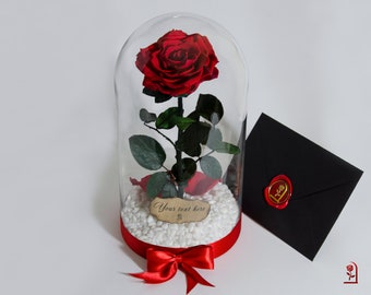 Forever Rose in Big Glass Dome, Memorable Gift for Mom, Beauty and the Beast Rose, Custom Birthday Gift for Her, Personalized Fiance Gift