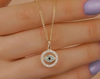 Blue Eye Necklace - Gold Evil Eye Necklace - Protection Necklace - Dainty Necklace - Evil Eye Charm,Evil Eye Pendant Necklace, Hamsa Pendant