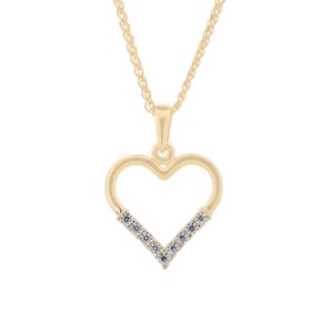 9ct Solid Gold Cubic Zirconia Heart Necklace for Women | Gold Heart Necklace | Small Heart Pendant Necklace | Girl Friend Gift | Heart Charm